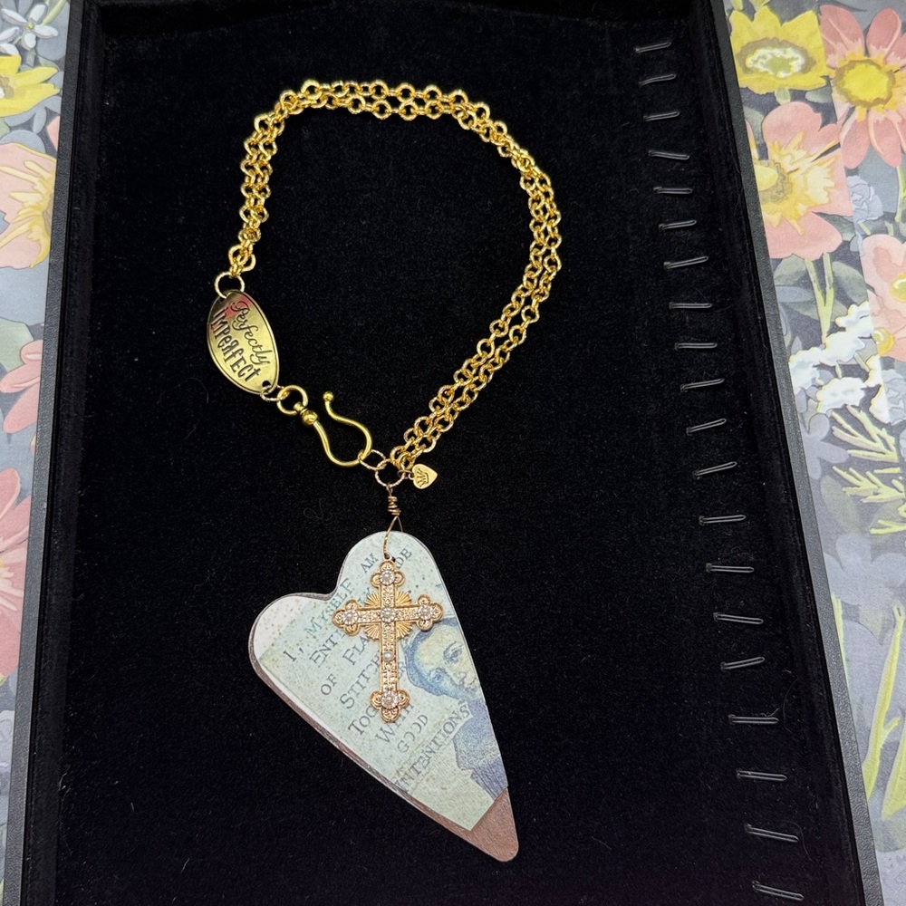 👑Adorned Crown Jewelry assemblage rusty heart good intentions stmnt necklace - Picture 4 of 11